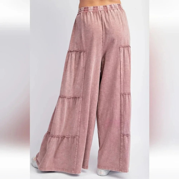 New Easel Mauve Pink Mineral Washed Tiered Pants - Picture 5 of 5